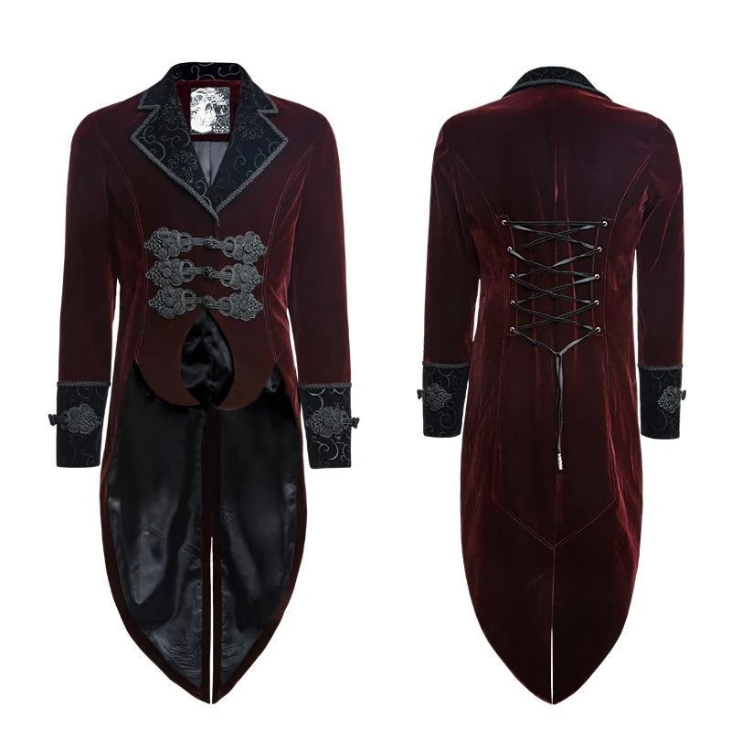 Gothic Victorian Scissors Tail Velour Overcoat für Herren