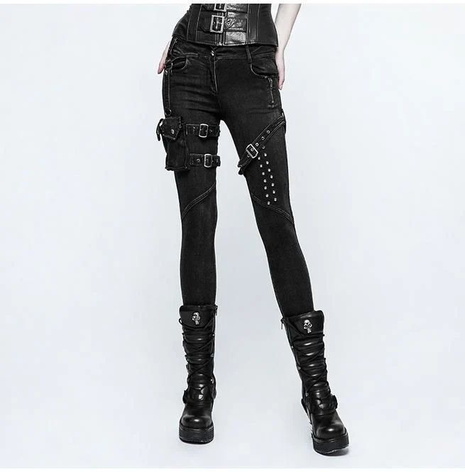 Punk-Skinny-Jeans für Damen mit Bauchtasche