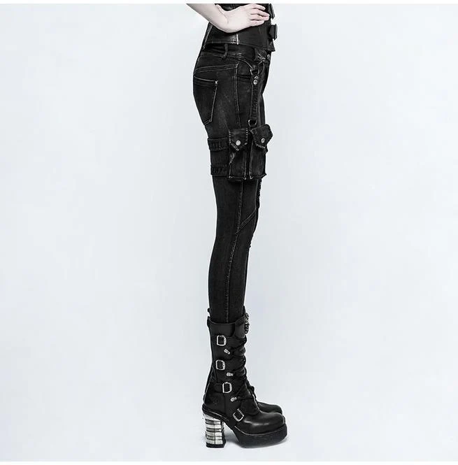 Punk-Skinny-Jeans für Damen mit Bauchtasche