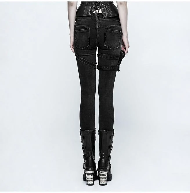 Punk-Skinny-Jeans für Damen mit Bauchtasche