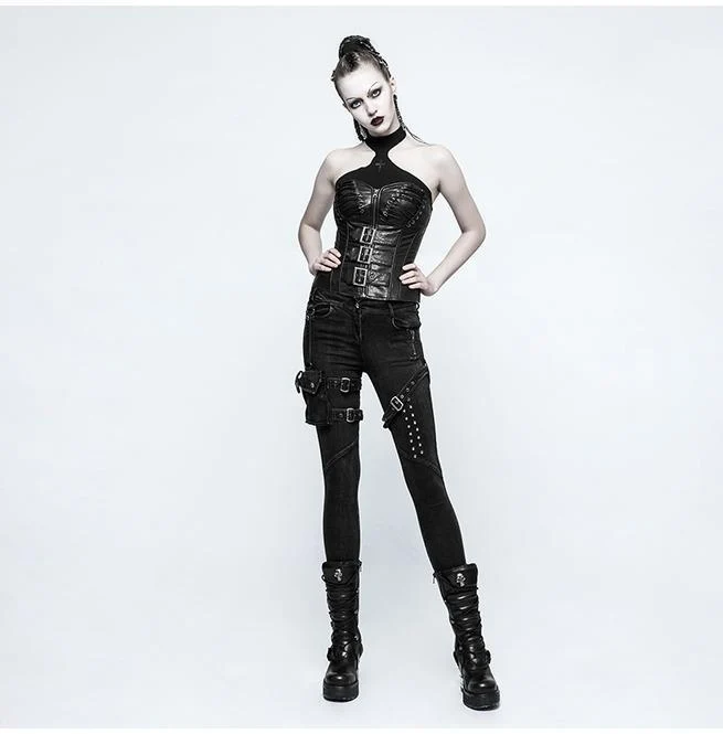 Punk-Skinny-Jeans für Damen mit Bauchtasche