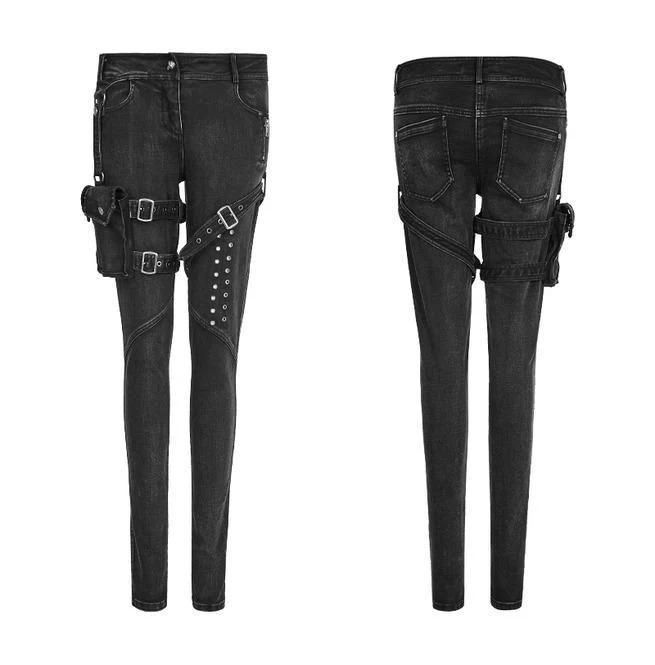 Punk-Skinny-Jeans für Damen mit Bauchtasche