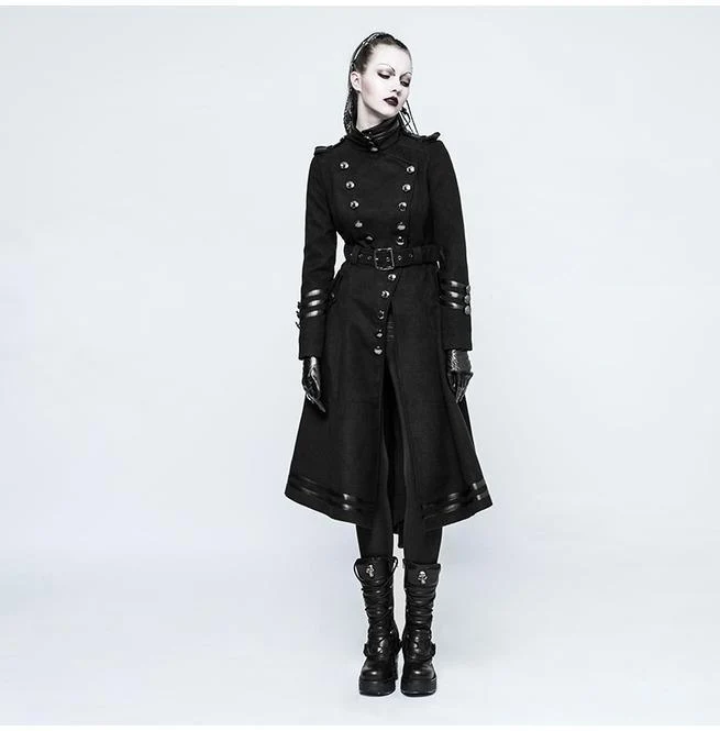 Damen Militäruniform Kammgarn Langer Mantel Mit Gürtel
