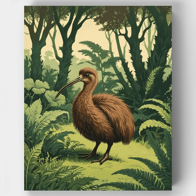 Kiwi Bird in Native Forest - Paint by Numbers Kit