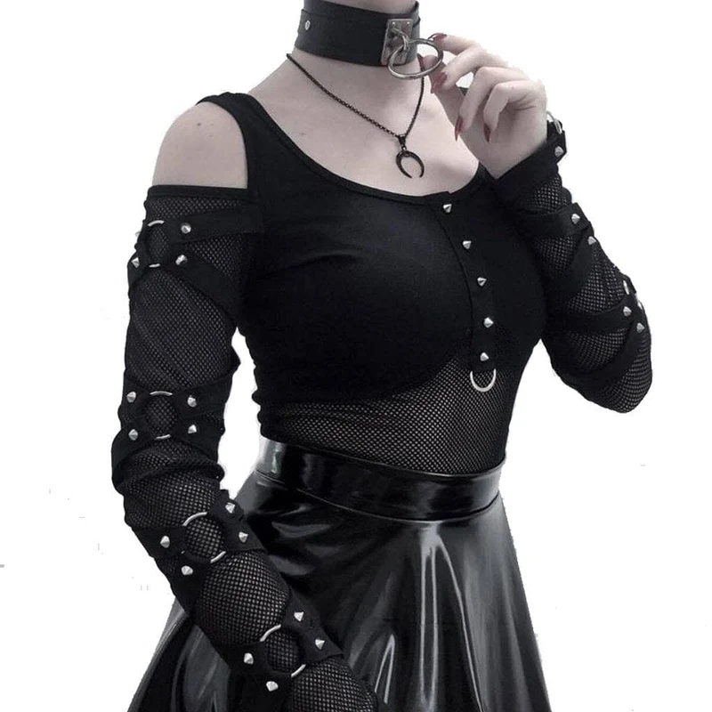 Schulterfreies Steampunk-Netzoberteil für Damen