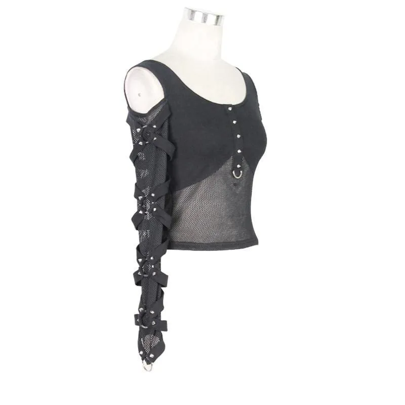 Schulterfreies Steampunk-Netzoberteil für Damen