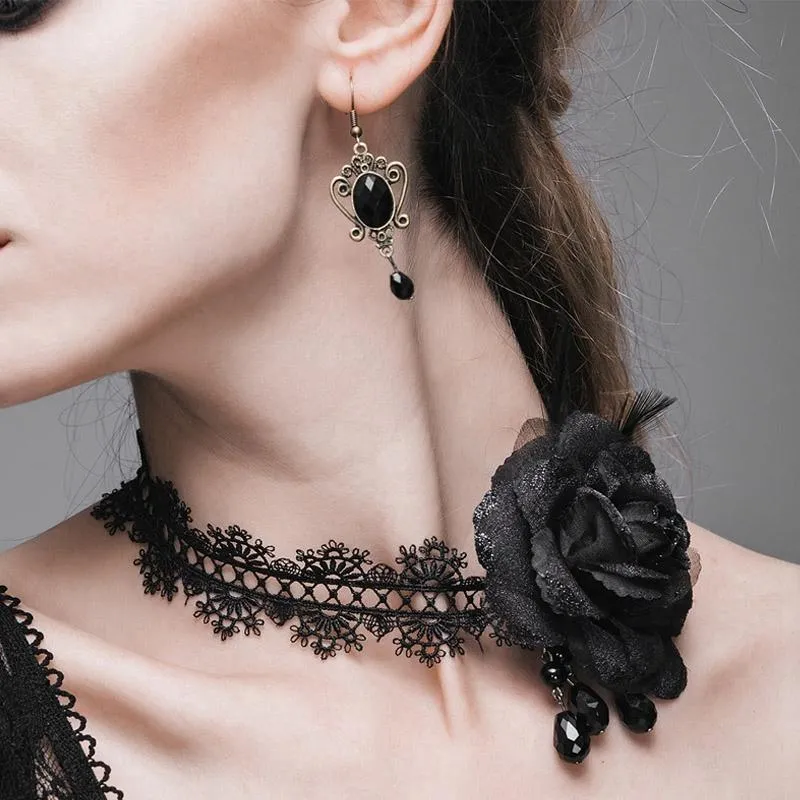 Damen Vintage Lace und Rose Neck Band