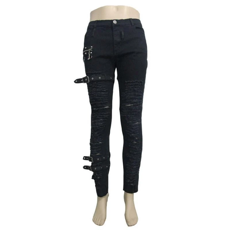Männer Punk Full Front Distressed Jeans
