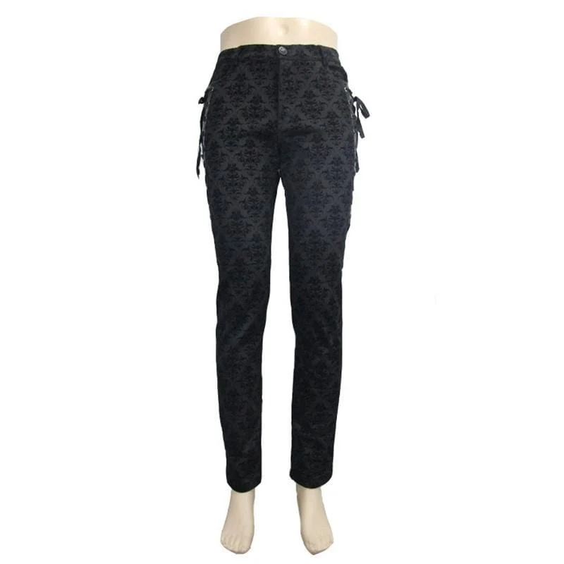 Herren Punk Brocade Hose mit Criss Cross Schnürung