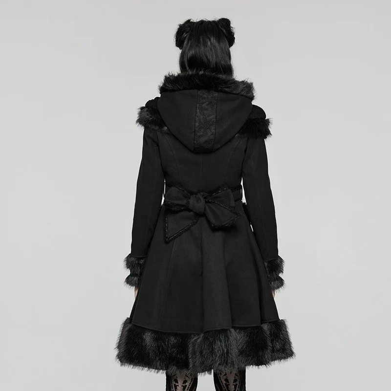 Frauen Lolita Hooded Bowknot Overcoat
