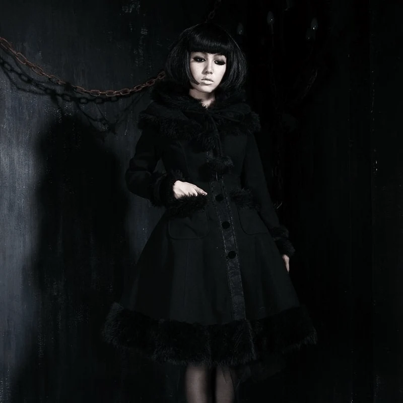 Frauen Lolita Hooded Bowknot Overcoat
