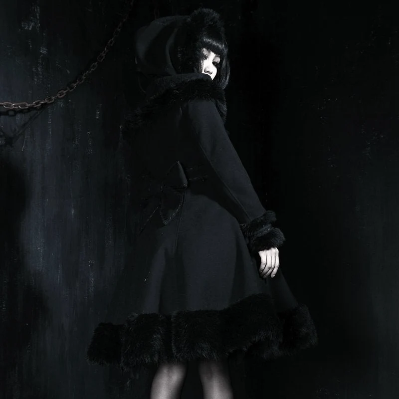 Frauen Lolita Hooded Bowknot Overcoat