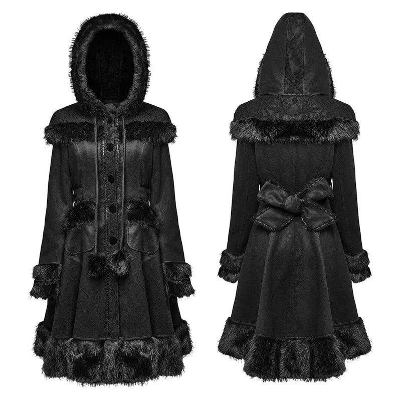 Frauen Lolita Hooded Bowknot Overcoat