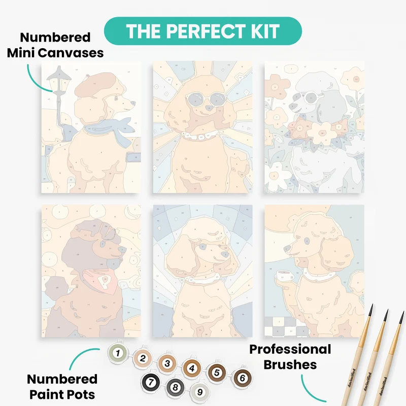 Poodles - Mini Paint by Numbers Set