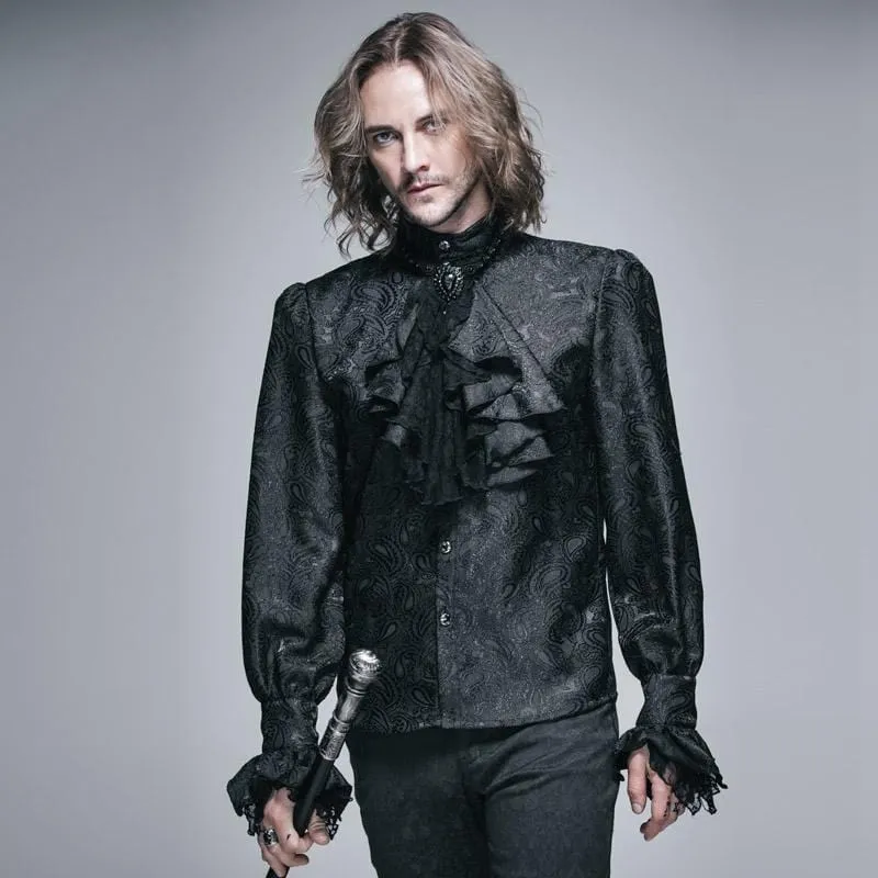Herren Goth Style Self Design Shirt mit Jabot