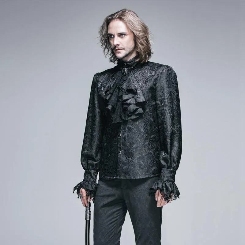 Herren Goth Style Self Design Shirt mit Jabot