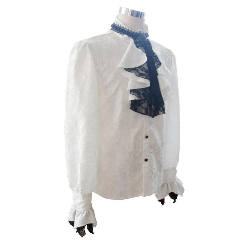 Herren Goth Style Self Design Shirt mit Jabot