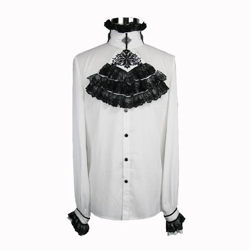 Herren Goth Dress Shirt mit Zier Jabot