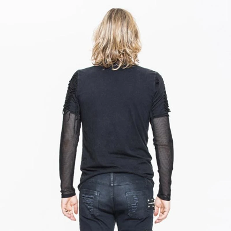 Herren Punk Mesh und Distressed Rip T Shirt