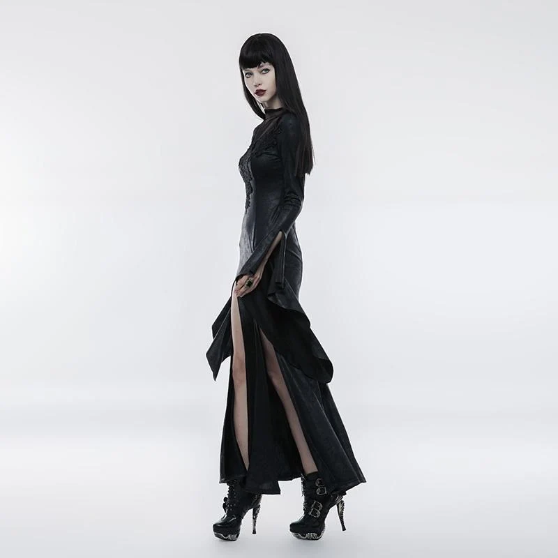 Frauen Gothic Pagode Ärmel offen Gabelstapler Wunderschönes High Cross Kleid