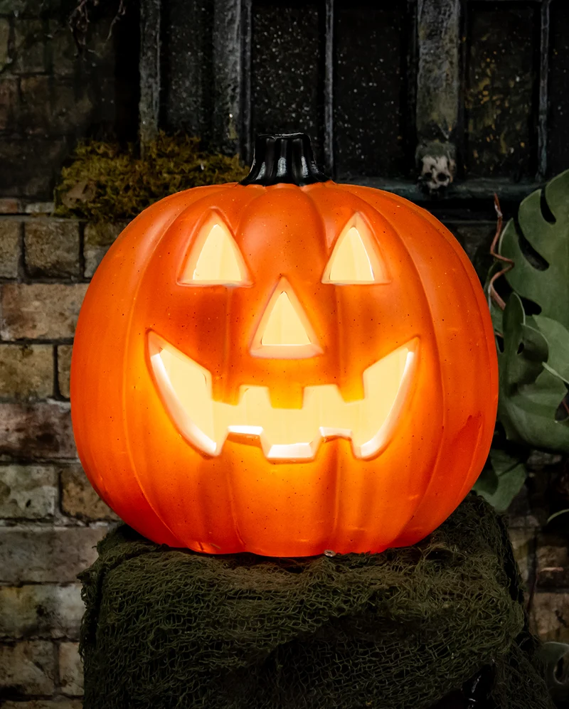 Grinsender Halloween Kürbis mit Licht 32cm