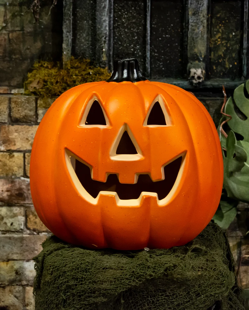 Grinsender Halloween Kürbis mit Licht 32cm