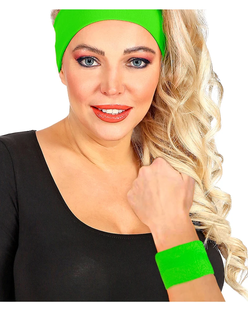 80er Jahre Neongrünes Schweißarmband 2er Set