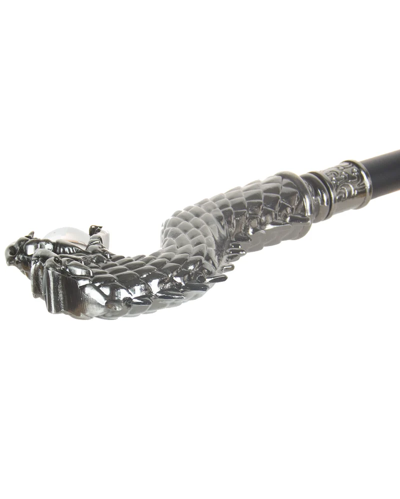 Gehstock silberner Drache mit roten Augen