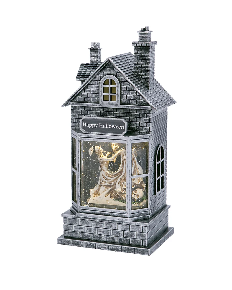 Leuchtendes Wasserhaus mit Skelett Hochzeitspärchen 27cm