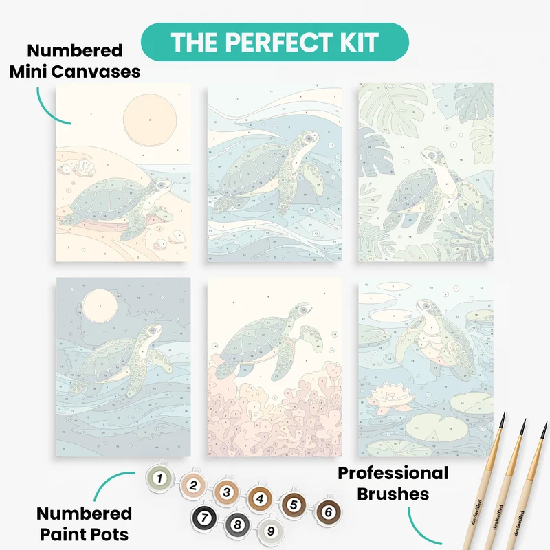 Cute Sea Turtles - Mini Paint by Numbers Set