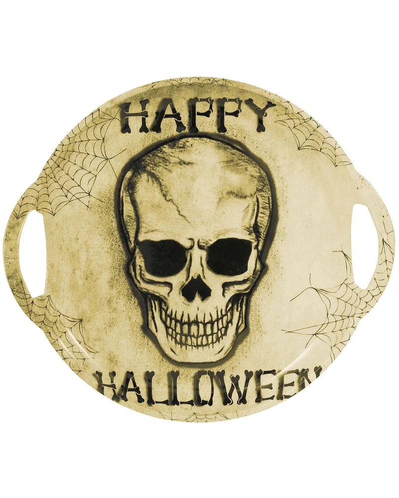 Totenkopf Halloween Tablett mit Griffen 30cm