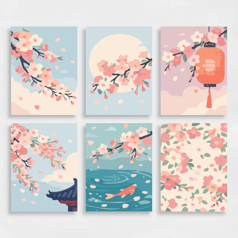 Cherry Blossoms - Mini Paint by Numbers Set