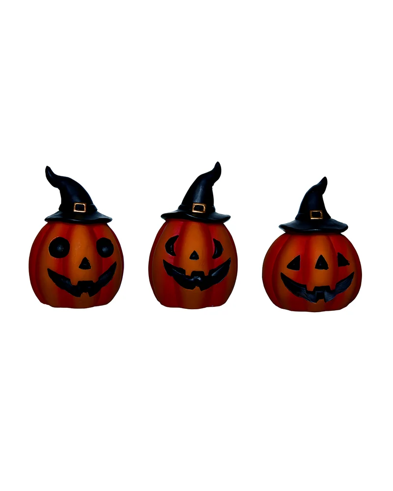Halloween Pumpkin mit Hexenhut Dekofigur 9 cm