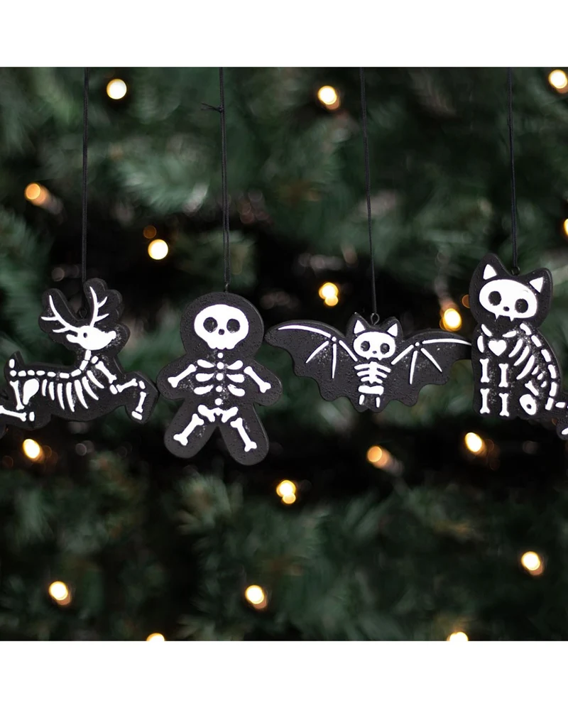 Schwarze Skelett-Keks-Ornamente 4 St.