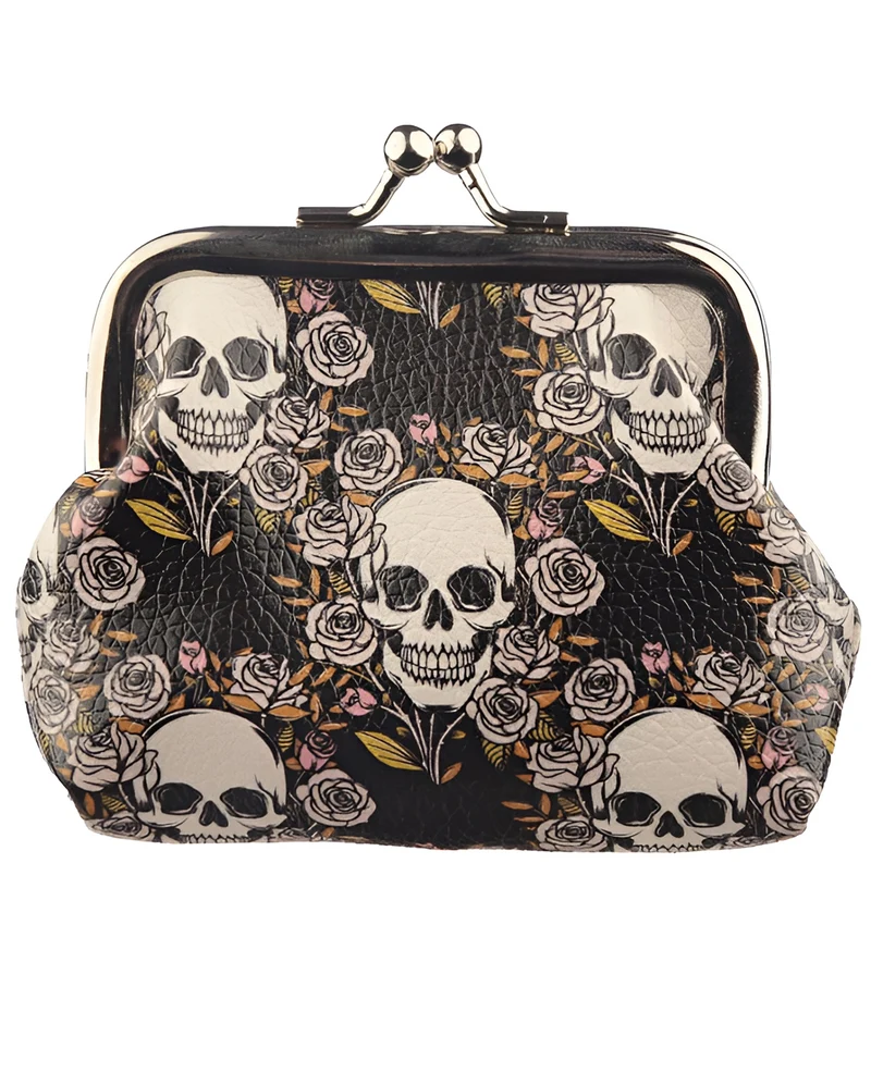 Totenkopf & Rosen Portemonnaie mit Clipverschluss