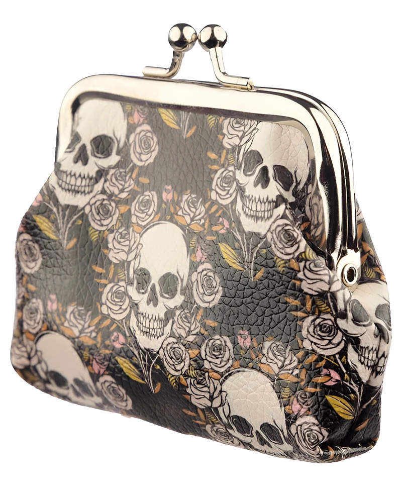 Totenkopf & Rosen Portemonnaie mit Clipverschluss