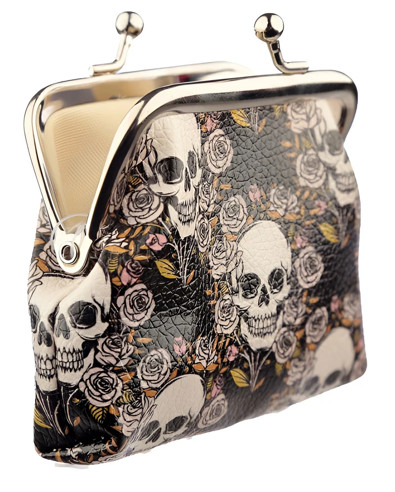 Totenkopf & Rosen Portemonnaie mit Clipverschluss