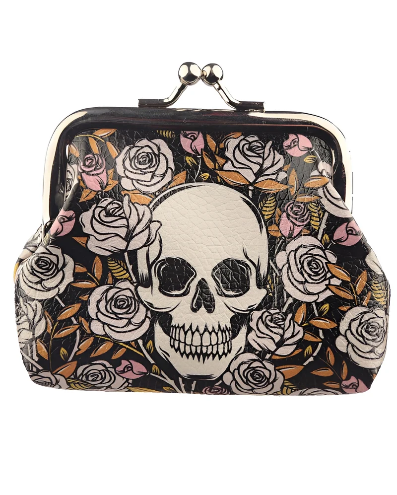 Totenkopf & Rosen Portemonnaie mit Clipverschluss