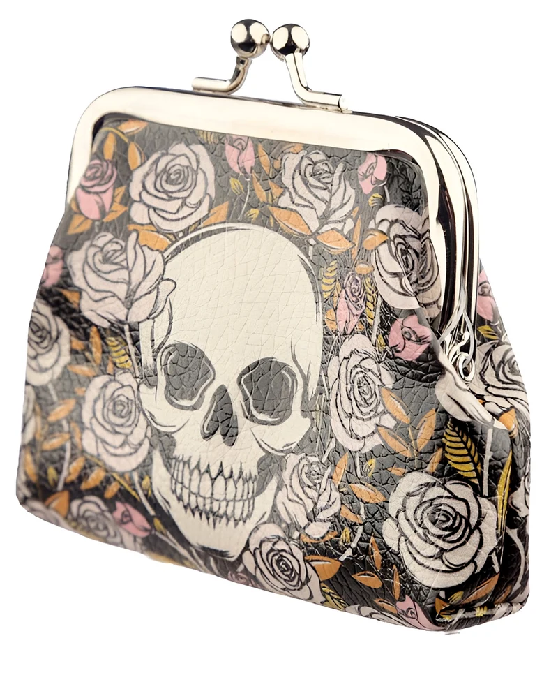 Totenkopf & Rosen Portemonnaie mit Clipverschluss