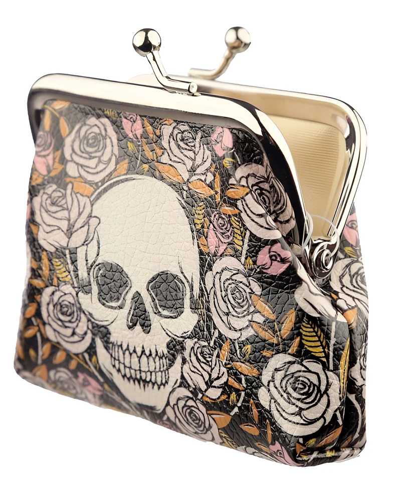 Totenkopf & Rosen Portemonnaie mit Clipverschluss