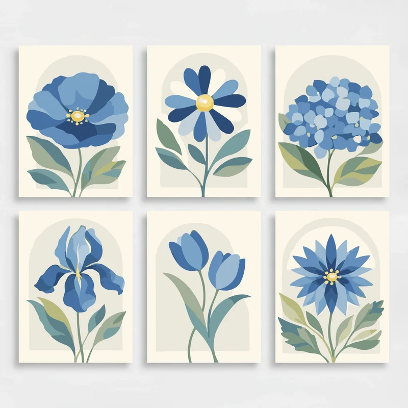 Blue Flowers - Mini Paint by Numbers Set