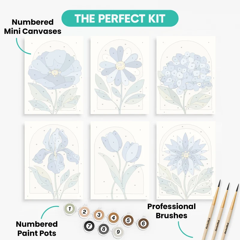 Blue Flowers - Mini Paint by Numbers Set