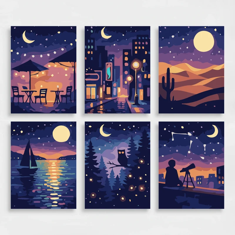 Night Scenes - Mini Paint by Numbers Set