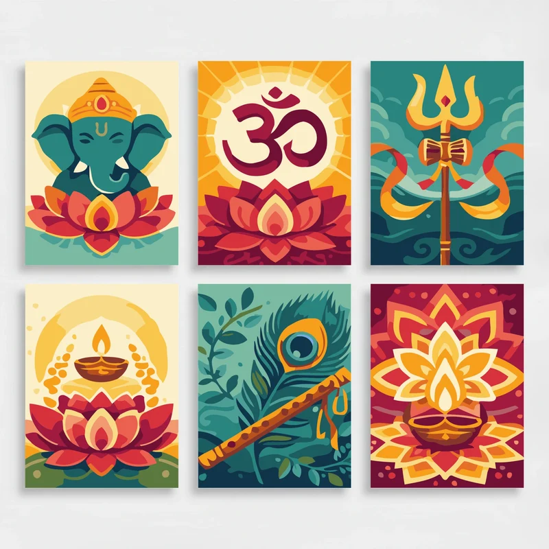 Sacred Hindu Symbols - Mini Paint by Numbers Set