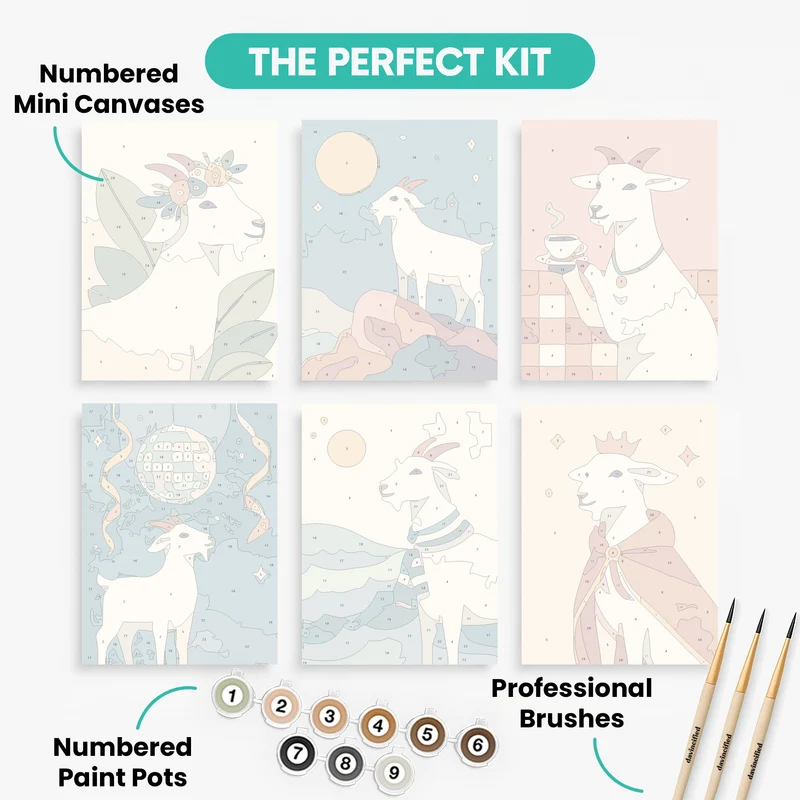 Whimsical Goats - Mini Paint by Numbers Set