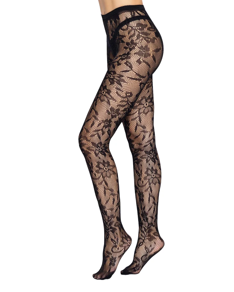 Netzstrumpfhose mit Floralem Motiv