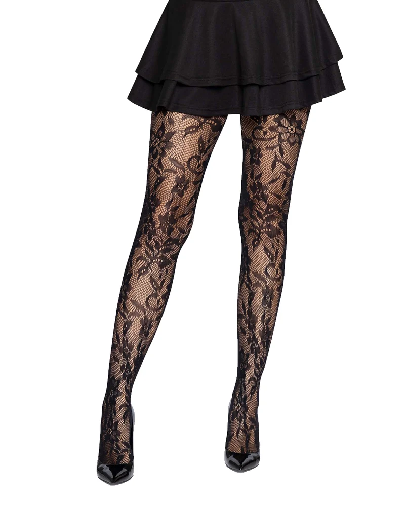 Netzstrumpfhose mit Floralem Motiv