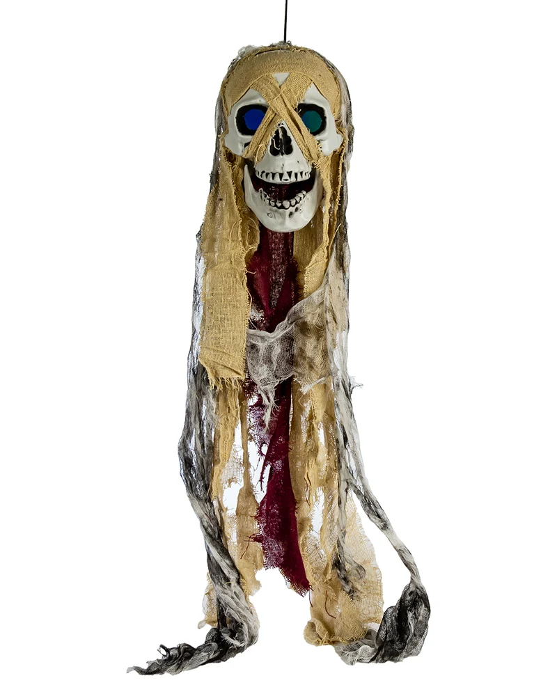 Totenkopf im Fetzenlook mit Leuchtaugen 75cm