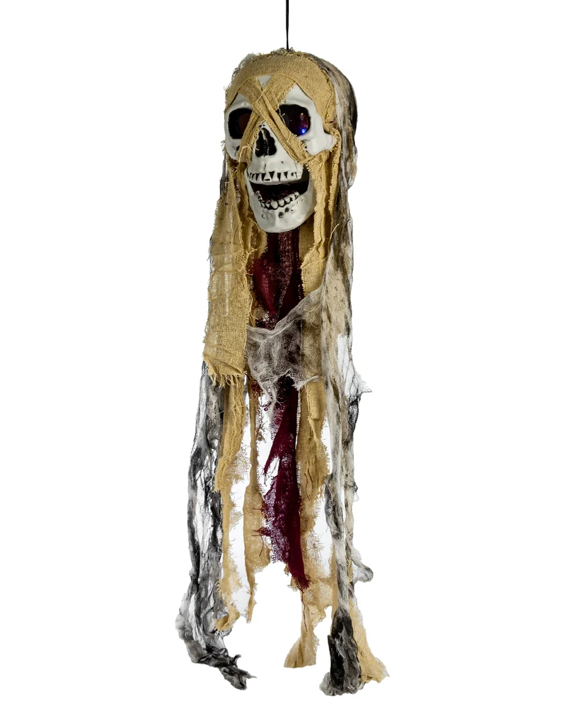 Totenkopf im Fetzenlook mit Leuchtaugen 75cm