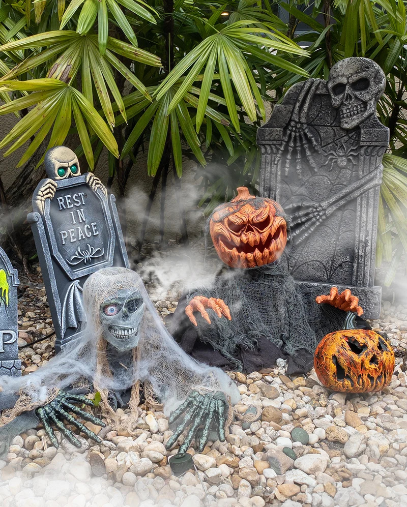 Großer Halloween Grabstein mit Gerippe 91cm